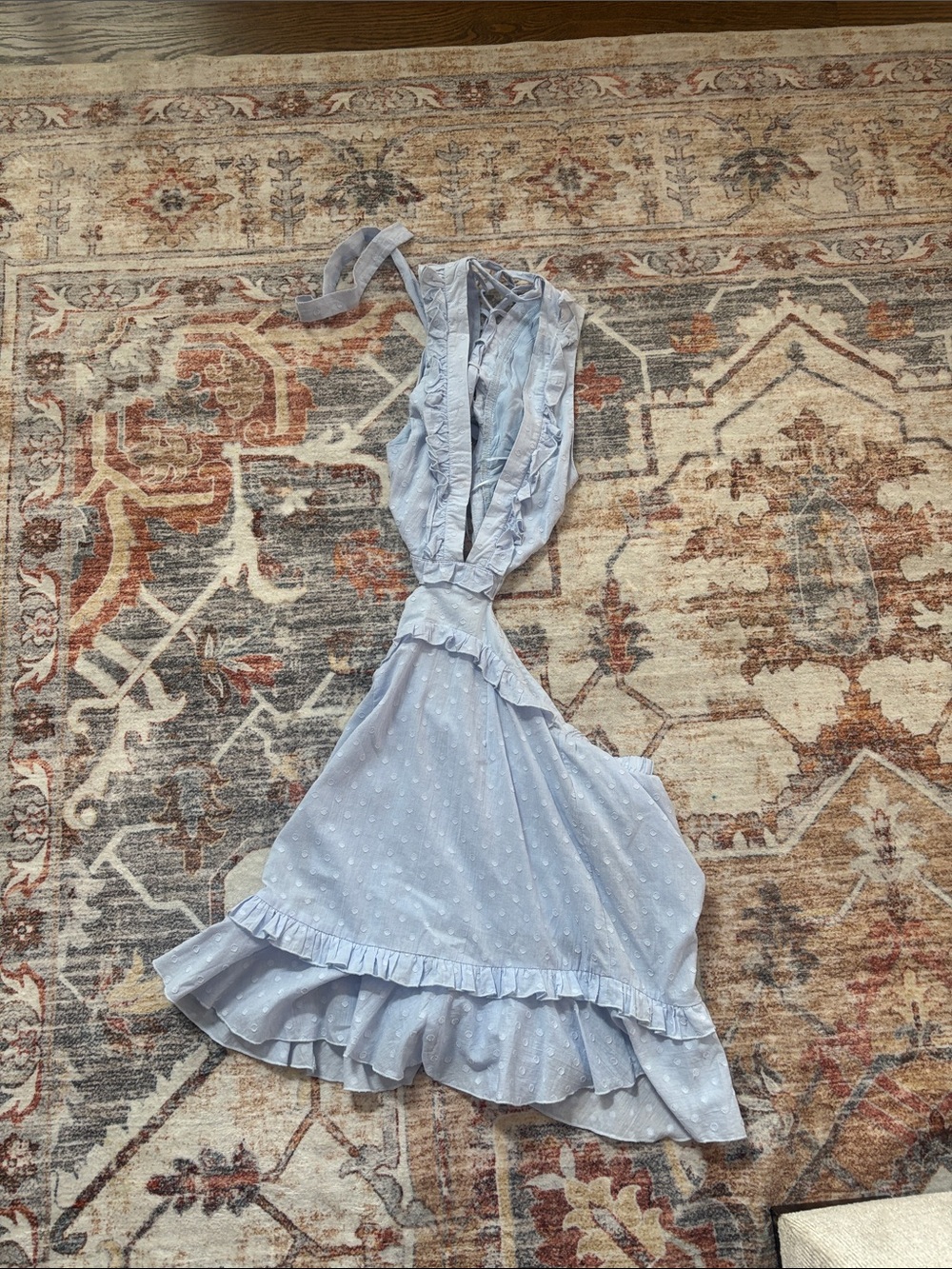 Mable Light Blue Ruffle Halter High-Low Dress